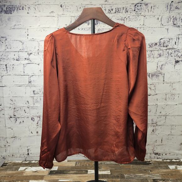 Carmen Burnt Orange‎ Pleated V-Neck Top, Size Small, Luxe Look, New With Tags! - Picture 3 of 4